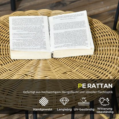 Rattan Side Table 2-Piece Set, Coffee Table, Stackable End Table, Hand-woven Coffee Table for Garden, Balcony, Steel, Khaki