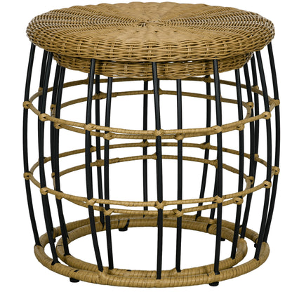 Rattan Side Table 2-Piece Set, Coffee Table, Stackable End Table, Hand-woven Coffee Table for Garden, Balcony, Steel, Khaki