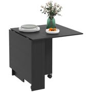 Folding Table with Wheels, Modern Design Dining Table, Space Saving Foldable, Modern Design, with Wheels, Storage Shelves, 140 × 80 × 74cm, Black