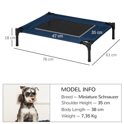 Dog Bed Pet Cot Outdoor Cat Bed Pet Bed Sleeping Place Steel 600D Oxford Fabric Blue 76 x 61 x 18 cm