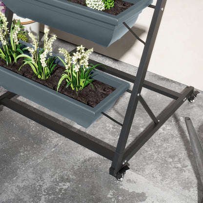 Plant Stand, Flower Stand with 5 Tiers, Plant Rack with Wheels, Flower Shelf with Holes Plant Stand for Garden, Steel, Gray, 65 x 67 x 145 cm