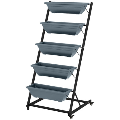 Plant Stand, Flower Stand with 5 Tiers, Plant Rack with Wheels, Flower Shelf with Holes Plant Stand for Garden, Steel, Gray, 65 x 67 x 145 cm