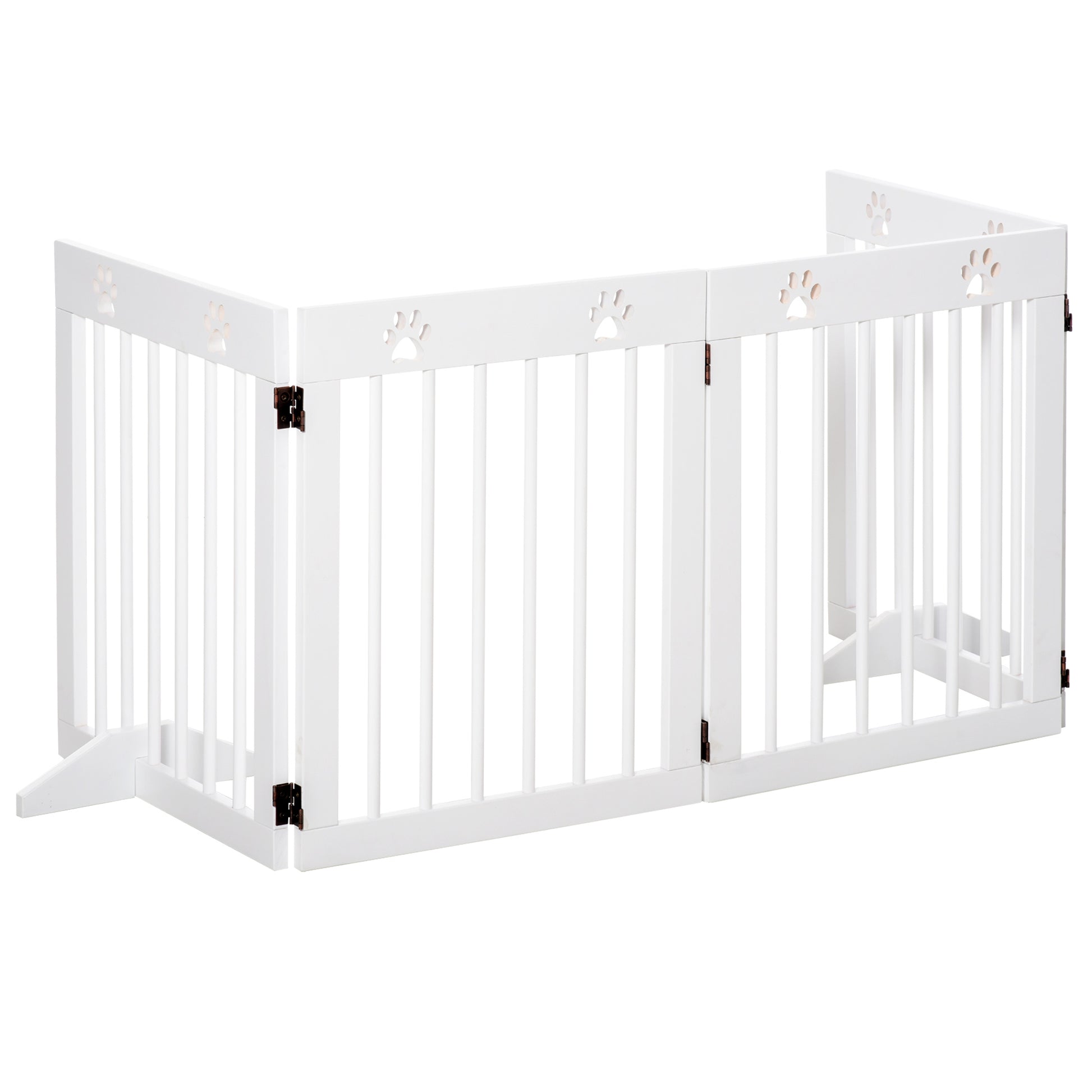 Foldable 4 Panel Dog Barrier 204x61 cm Safety Barrier for Dogs with Wood Structure and Support Legs for Hallway Stairs White