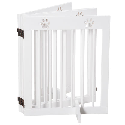 Foldable 4 Panel Dog Barrier 204x61 cm Safety Barrier for Dogs with Wood Structure and Support Legs for Hallway Stairs White