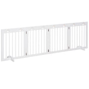 Foldable 4 Panel Dog Barrier 204x61 cm Safety Barrier for Dogs with Wood Structure and Support Legs for Hallway Stairs White