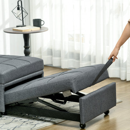 3-in-1 Convertible Single Armchair — Recliner, Ottoman & Single Sofa Bed, Adjustable Back, Padded Seat and Pillow, Gray