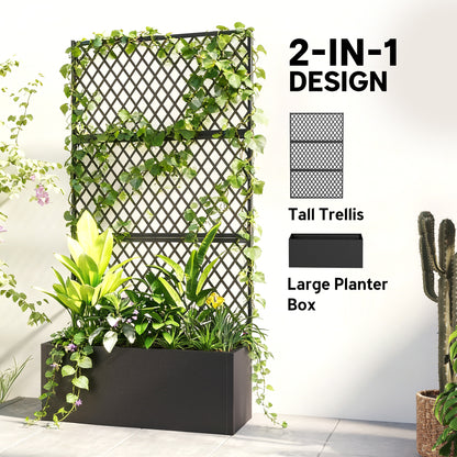 Metal Planter Box with Trellis, 35.4 x 14.8 x 70.9 in — Black