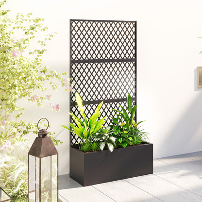 Metal Planter Box with Trellis, 35.4 x 14.8 x 70.9 in — Black