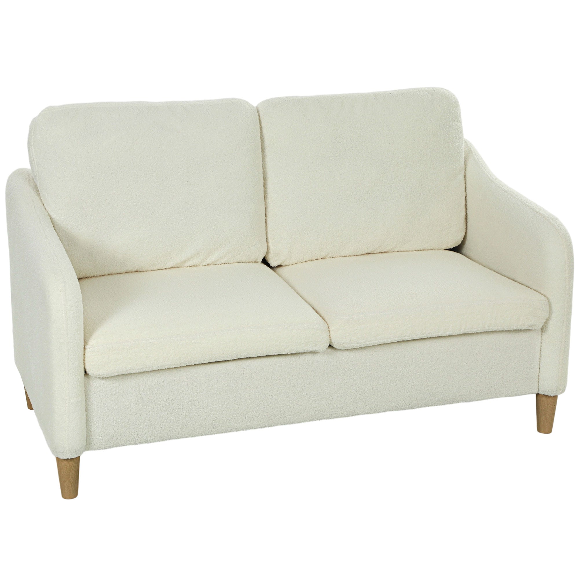 2-Seater Sherpa Upholstered Sofa — Removable Covers, Eucalyptus Legs, Space-Saving, 54 x 27 x 32 in, Cream