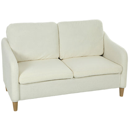 2-Seater Sherpa Upholstered Sofa — Removable Covers, Eucalyptus Legs, Space-Saving, 54 x 27 x 32 in, Cream