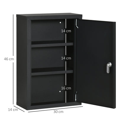Wall-mounted Medicine Cabinet with 2 Shelves and 2 Security Keys, Home Steel Medicine Cabinet, 30x14x46 cm, Black