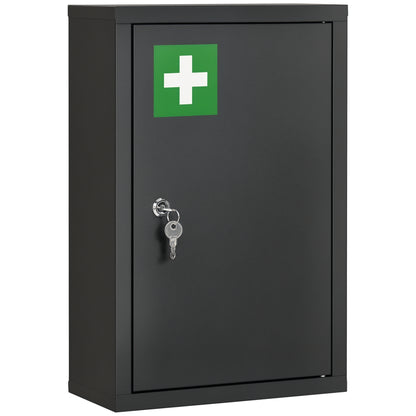 Wall-mounted Medicine Cabinet with 2 Shelves and 2 Security Keys, Home Steel Medicine Cabinet, 30x14x46 cm, Black