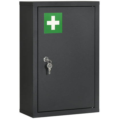 Wall-mounted Medicine Cabinet with 2 Shelves and 2 Security Keys, Home Steel Medicine Cabinet, 30x14x46 cm, Black