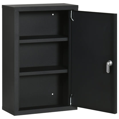 Wall-mounted Medicine Cabinet with 2 Shelves and 2 Security Keys, Home Steel Medicine Cabinet, 30x14x46 cm, Black