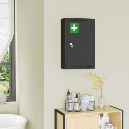 Wall-mounted Medicine Cabinet with 2 Shelves and 2 Security Keys, Home Steel Medicine Cabinet, 30x14x46 cm, Black
