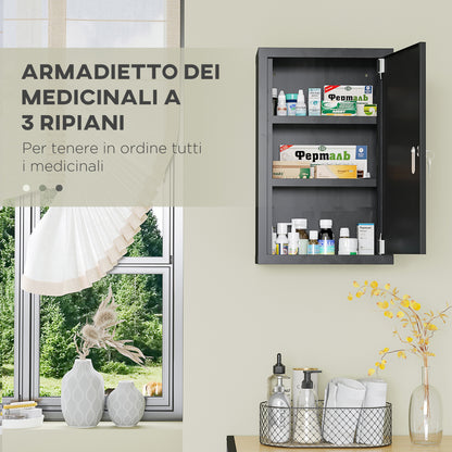 Wall-mounted Medicine Cabinet with 2 Shelves and 2 Security Keys, Home Steel Medicine Cabinet, 30x14x46 cm, Black