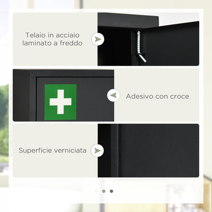 Wall-mounted Medicine Cabinet with 2 Shelves and 2 Security Keys, Home Steel Medicine Cabinet, 30x14x46 cm, Black