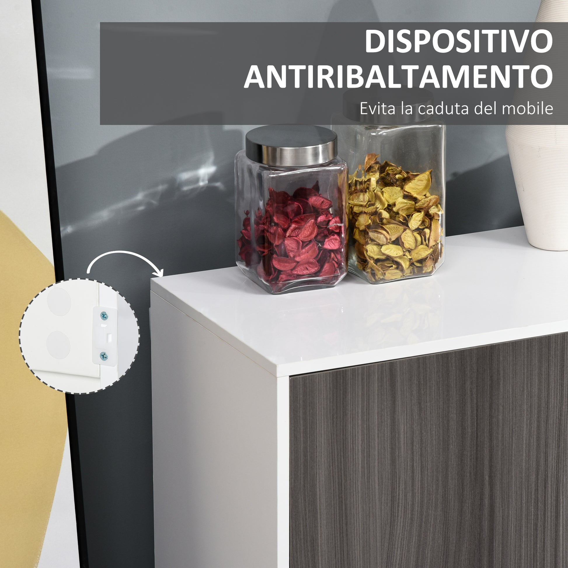 Multi-Purpose Cabinet for Living Room, Kitchen, Office, 2 Drawers and 2 Cabinets with Push-to-Open, Gray