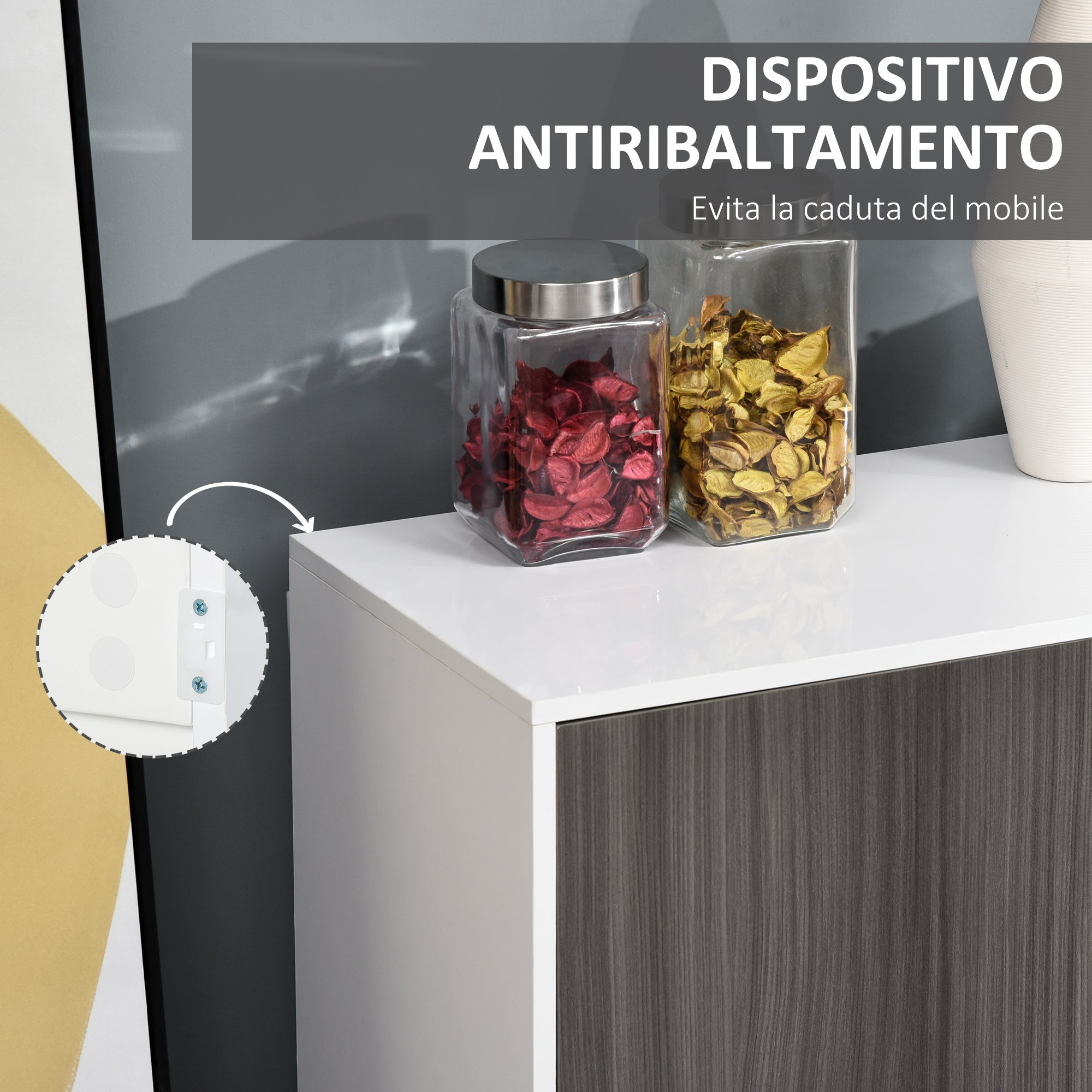 Multi-Purpose Cabinet for Living Room, Kitchen, Office, 2 Drawers and 2 Cabinets with Push-to-Open, Gray