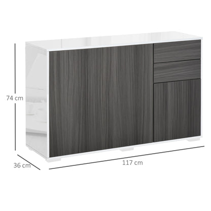 Multi-Purpose Cabinet for Living Room, Kitchen, Office, 2 Drawers and 2 Cabinets with Push-to-Open, Gray