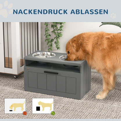 Dog Bowls, Elevated Feeding Station with 2 Stainless Steel Bowls, Slow Feeder Mat, Dog Bowl Stand with 25L Storage, Food Bowl, Water Bowl for Large and Extra Large Dogs, Gray