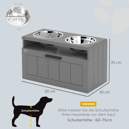 Dog Bowls, Elevated Feeding Station with 2 Stainless Steel Bowls, Slow Feeder Mat, Dog Bowl Stand with 25L Storage, Food Bowl, Water Bowl for Large and Extra Large Dogs, Gray