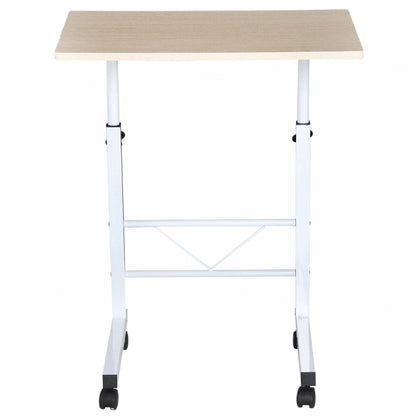 Side Table Height Adjustable Coffee Table Mobile End Desk with Wheels Locking Brakes C Tables Chipboard Steel Iron Plastic White Maple 60 x 40 x 68-78 cm