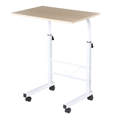 Side Table Height Adjustable Coffee Table Mobile End Desk with Wheels Locking Brakes C Tables Chipboard Steel Iron Plastic White Maple 60 x 40 x 68-78 cm