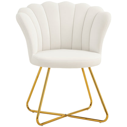 Shell Chair Dressing Table Chair Velvet Armchair Lounge Chair with Steel Legs for Living Room and Bedroom 69 x 64 x 80 cm Cream
