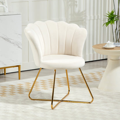 Shell Chair Dressing Table Chair Velvet Armchair Lounge Chair with Steel Legs for Living Room and Bedroom 69 x 64 x 80 cm Cream