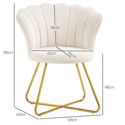 Shell Chair Dressing Table Chair Velvet Armchair Lounge Chair with Steel Legs for Living Room and Bedroom 69 x 64 x 80 cm Cream