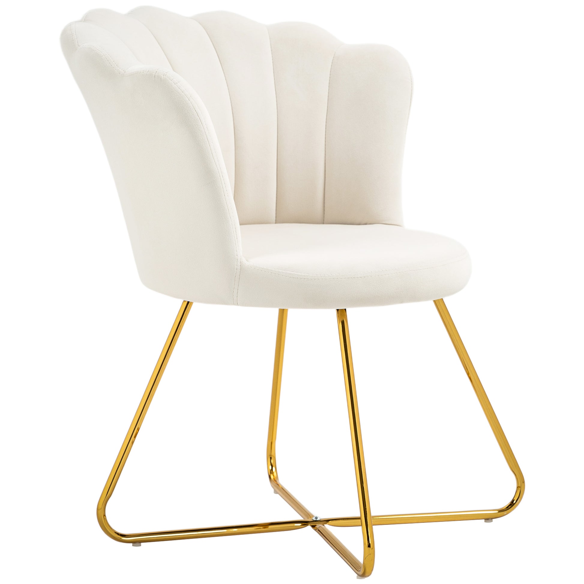 Shell Chair Dressing Table Chair Velvet Armchair Lounge Chair with Steel Legs for Living Room and Bedroom 69 x 64 x 80 cm Cream