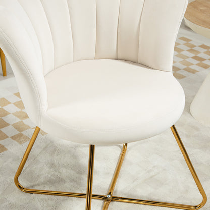Shell Chair Dressing Table Chair Velvet Armchair Lounge Chair with Steel Legs for Living Room and Bedroom 69 x 64 x 80 cm Cream