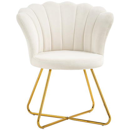 Shell Chair Dressing Table Chair Velvet Armchair Lounge Chair with Steel Legs for Living Room and Bedroom 69 x 64 x 80 cm Cream