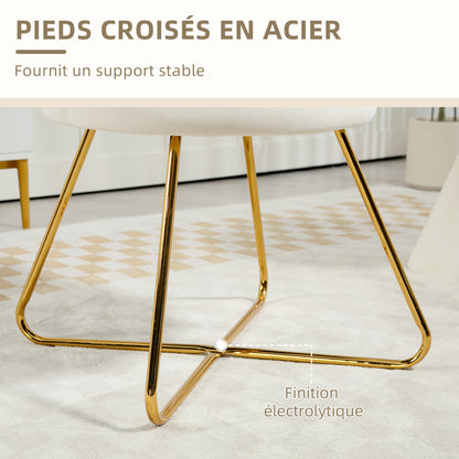 Shell Chair Dressing Table Chair Velvet Armchair Lounge Chair with Steel Legs for Living Room and Bedroom 69 x 64 x 80 cm Cream