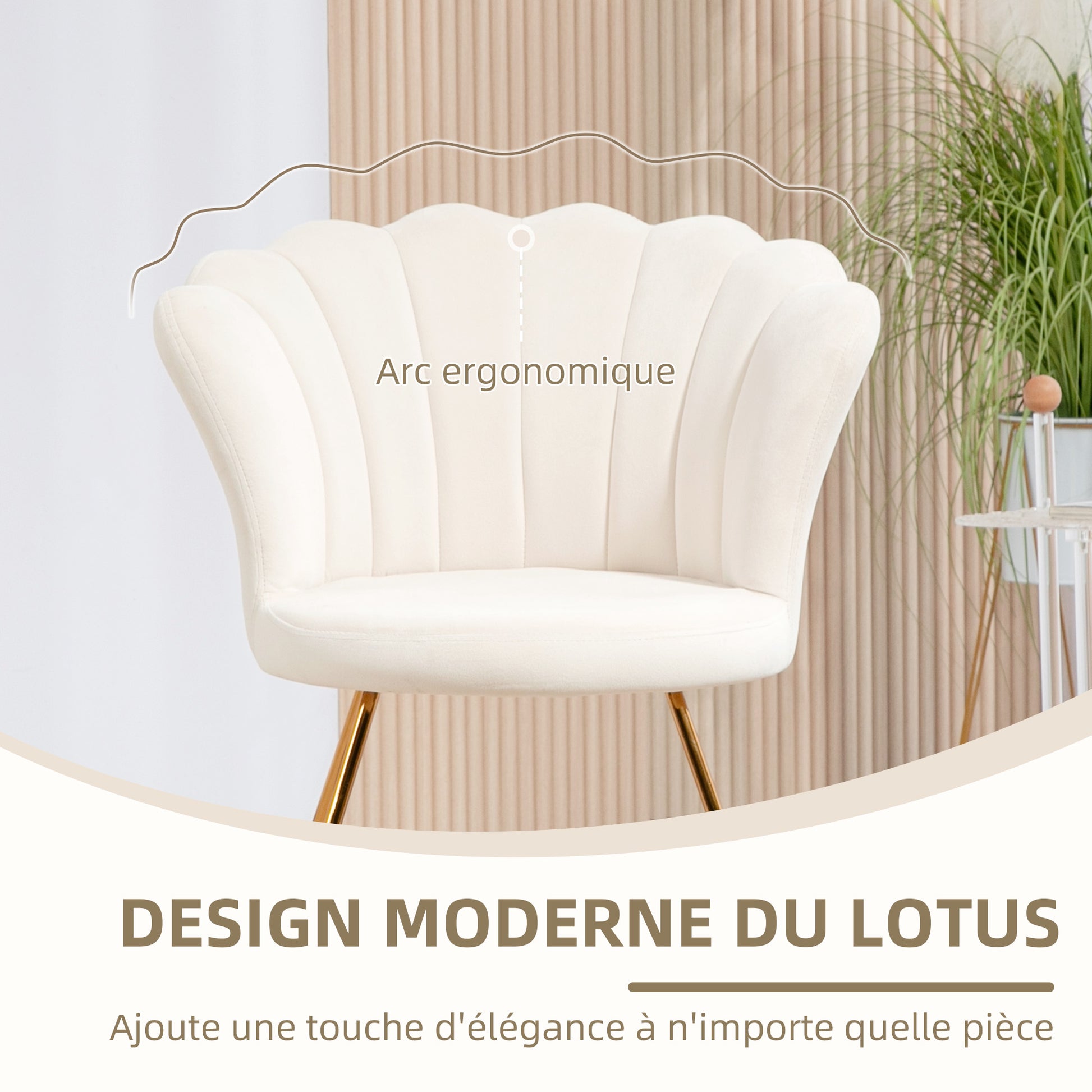 Shell Chair Dressing Table Chair Velvet Armchair Lounge Chair with Steel Legs for Living Room and Bedroom 69 x 64 x 80 cm Cream