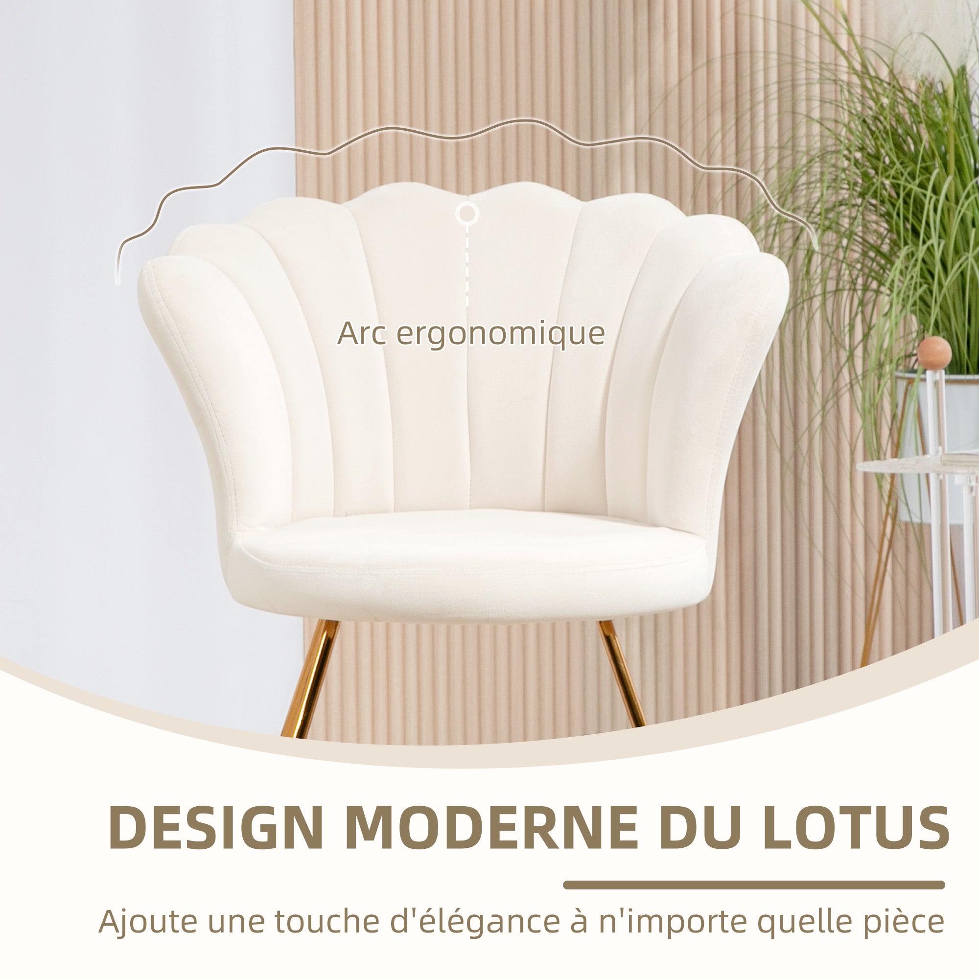 Shell Chair Dressing Table Chair Velvet Armchair Lounge Chair with Steel Legs for Living Room and Bedroom 69 x 64 x 80 cm Cream