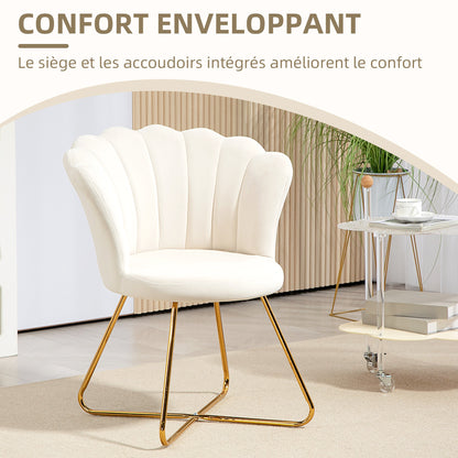 Shell Chair Dressing Table Chair Velvet Armchair Lounge Chair with Steel Legs for Living Room and Bedroom 69 x 64 x 80 cm Cream