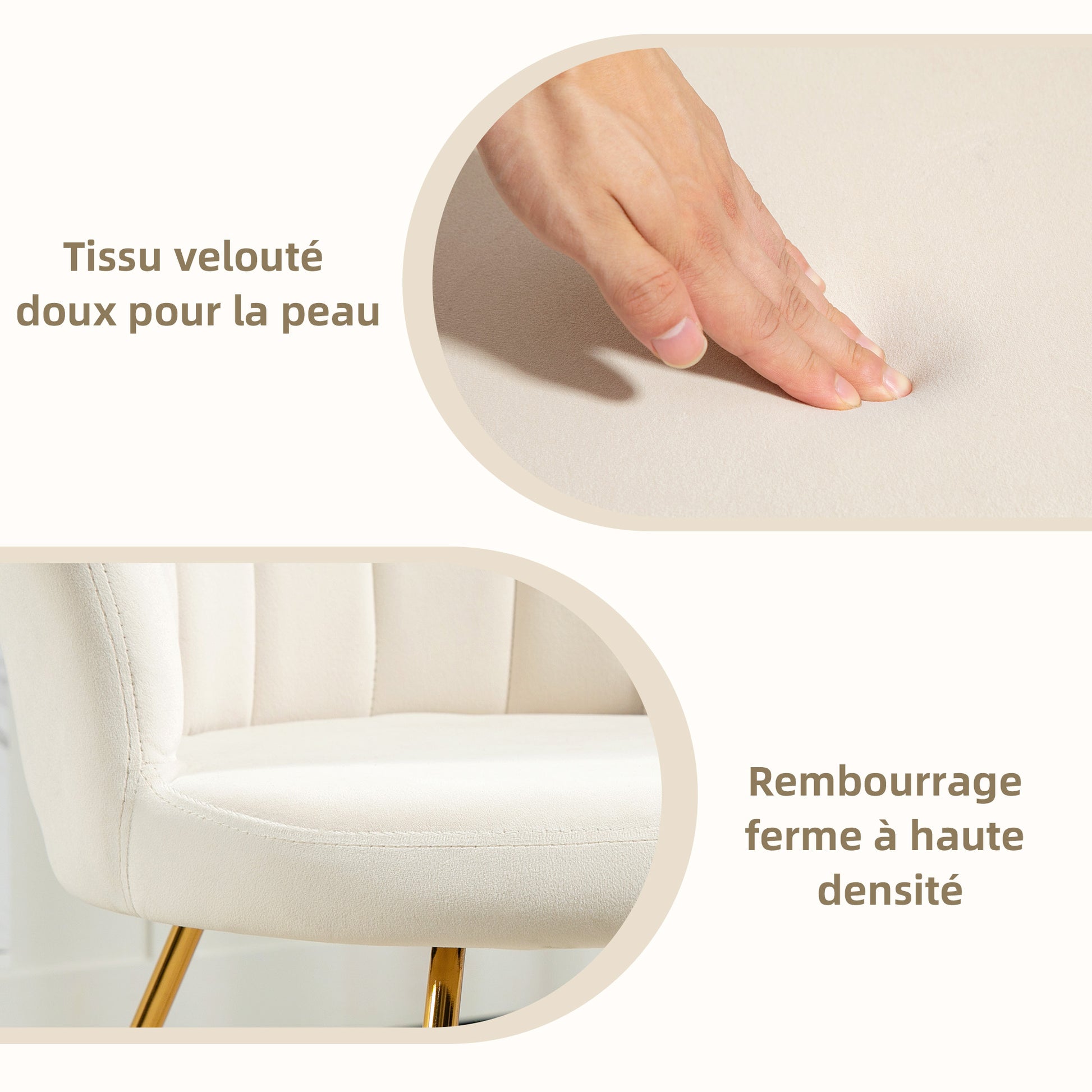 Shell Chair Dressing Table Chair Velvet Armchair Lounge Chair with Steel Legs for Living Room and Bedroom 69 x 64 x 80 cm Cream