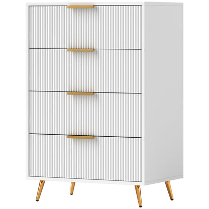 4-Drawer Dresser Modern Bedroom Dresser with Wavy Design Fronts Anti-Tip Chest of Drawers for Living Room Hallway 60x40x90 cm White