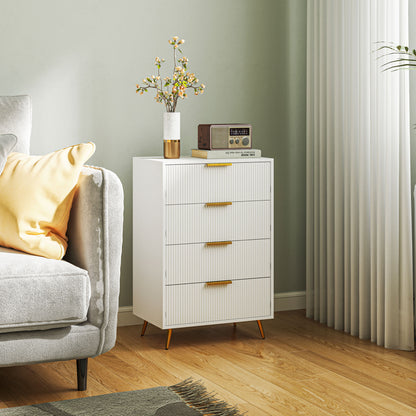 4-Drawer Dresser Modern Bedroom Dresser with Wavy Design Fronts Anti-Tip Chest of Drawers for Living Room Hallway 60x40x90 cm White