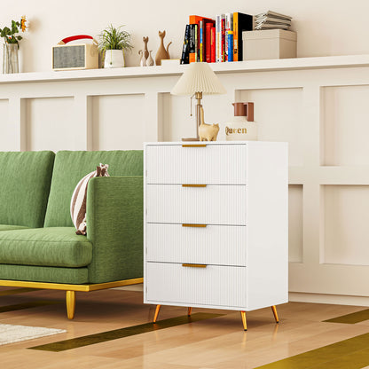 4-Drawer Dresser Modern Bedroom Dresser with Wavy Design Fronts Anti-Tip Chest of Drawers for Living Room Hallway 60x40x90 cm White