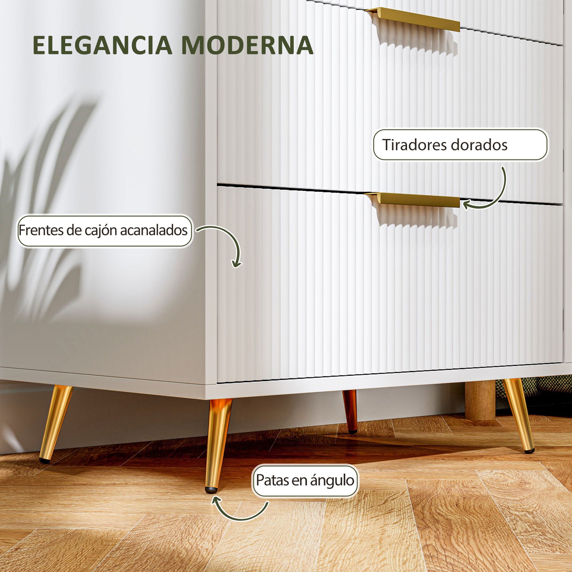 4-Drawer Dresser Modern Bedroom Dresser with Wavy Design Fronts Anti-Tip Chest of Drawers for Living Room Hallway 60x40x90 cm White