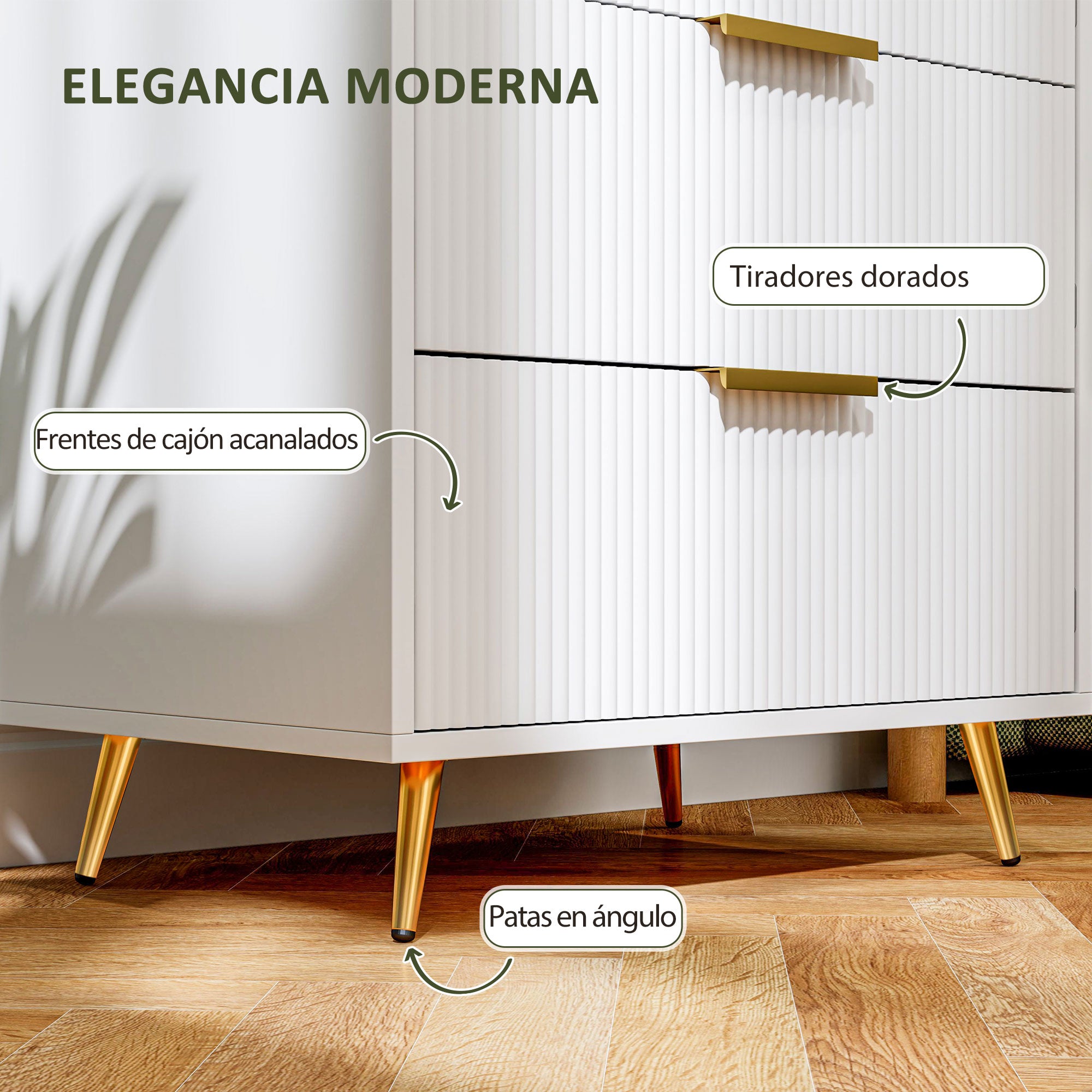 4-Drawer Dresser Modern Bedroom Dresser with Wavy Design Fronts Anti-Tip Chest of Drawers for Living Room Hallway 60x40x90 cm White