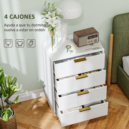 4-Drawer Dresser Modern Bedroom Dresser with Wavy Design Fronts Anti-Tip Chest of Drawers for Living Room Hallway 60x40x90 cm White