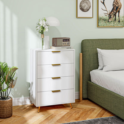 4-Drawer Dresser Modern Bedroom Dresser with Wavy Design Fronts Anti-Tip Chest of Drawers for Living Room Hallway 60x40x90 cm White