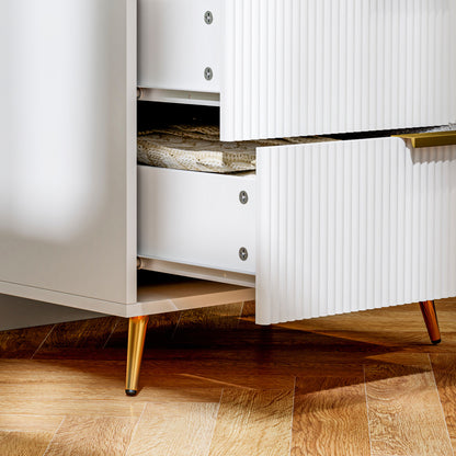 4-Drawer Dresser Modern Bedroom Dresser with Wavy Design Fronts Anti-Tip Chest of Drawers for Living Room Hallway 60x40x90 cm White