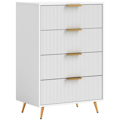 4-Drawer Dresser Modern Bedroom Dresser with Wavy Design Fronts Anti-Tip Chest of Drawers for Living Room Hallway 60x40x90 cm White