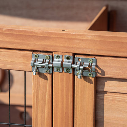 2-Level Wooden Rabbit Hutch with Wheels, Rabbit and Guinea Pig House with Removable Tray and Ramp, Orange, 122x50x101cm
