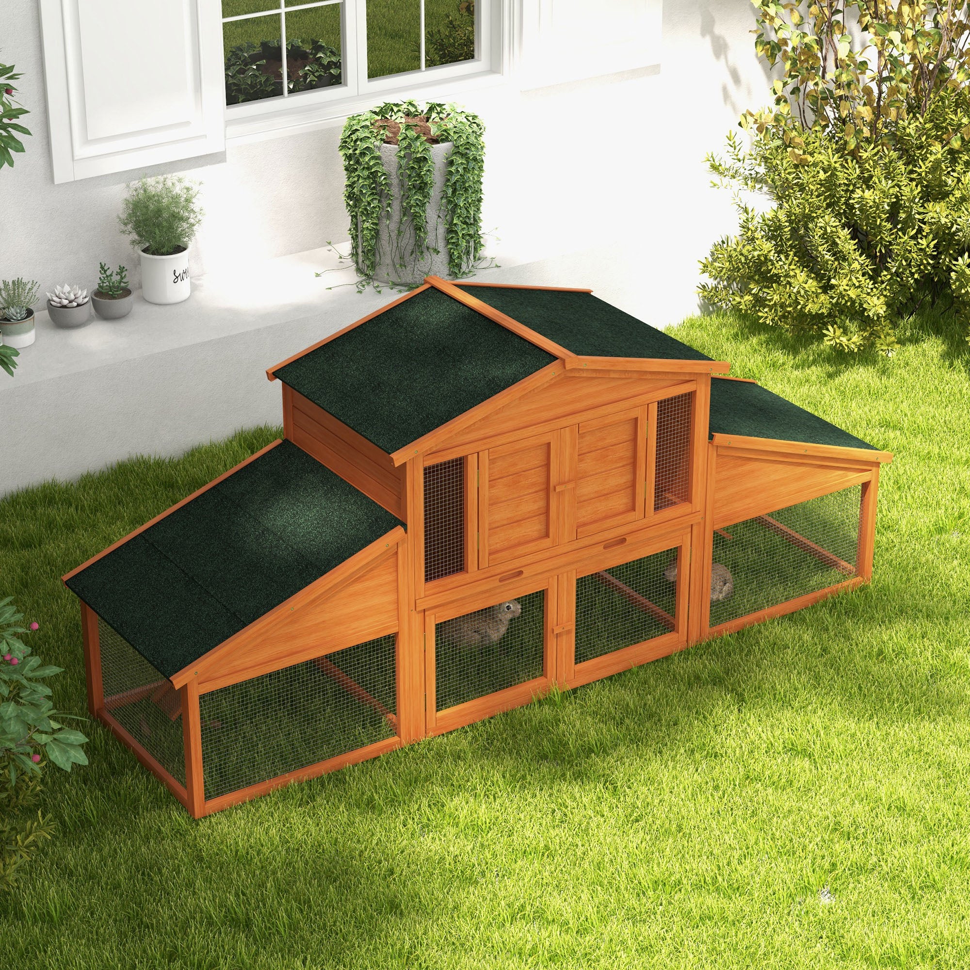 Rabbit Cage Hutch XXL 2 Levels 2 Run Drawers Dropping 2.25L x 0.70W x 1H m Solid Pinewood